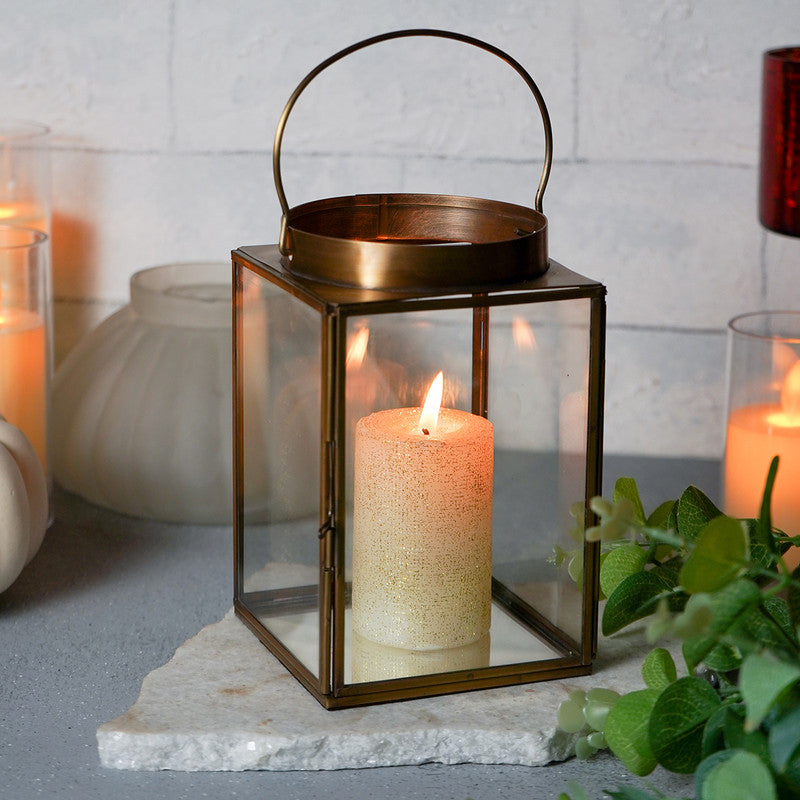 Iron & Glass Lantern Lamp | Gold | 15 cm