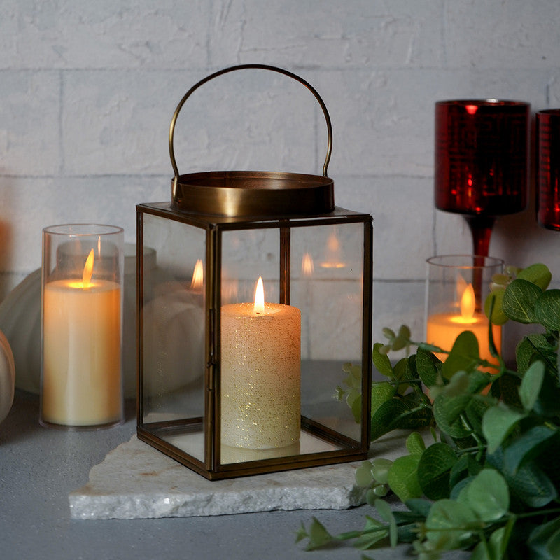 Iron & Glass Lantern Lamp | Gold | 15 cm