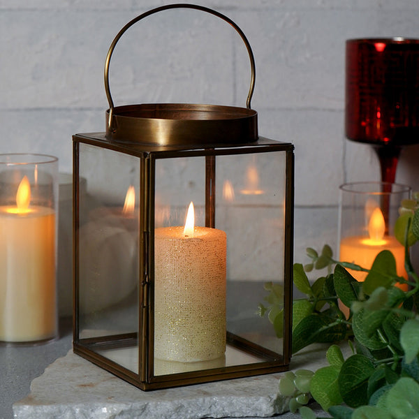 Iron & Glass Lantern Lamp | Gold | 15 cm