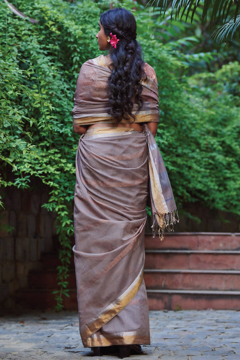 Maheshwari Silk Saree| Peach and Copper