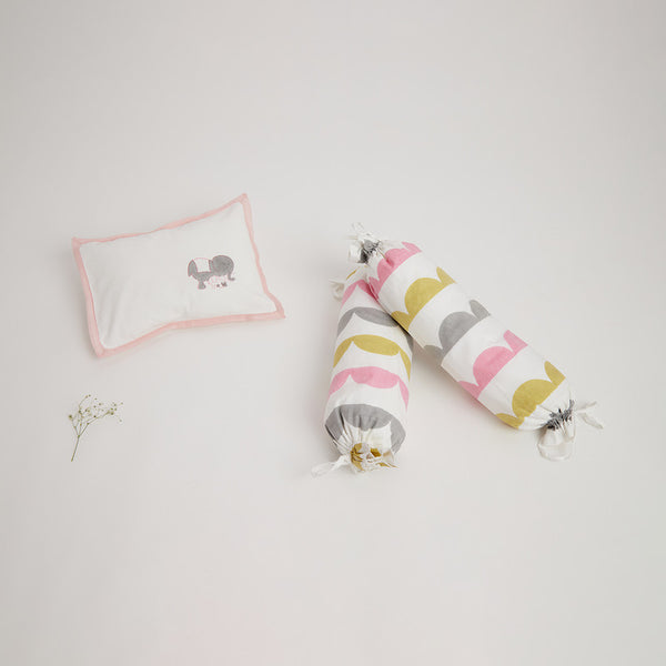 Cotton Baby Pillow and Bolsters | Grey | Set of 3