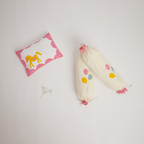 Cotton Baby Pillow and Bolsters | Pink | Set of 3