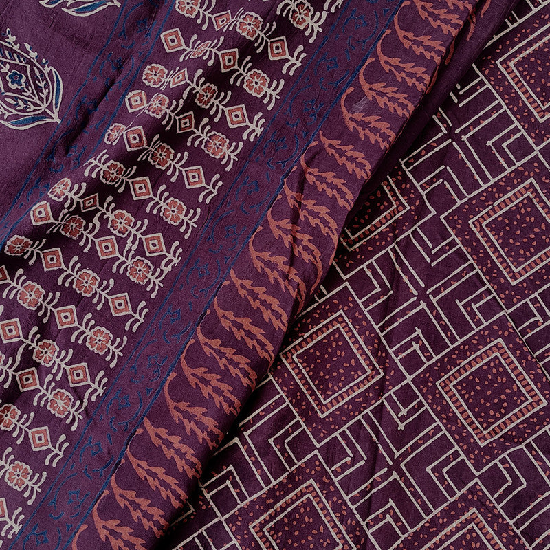 Mulmul Saree | Cotton Saree | Dabu Hand Block Print | Mauve