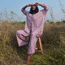 Cotton Oversized Shirt | Handblock Printed | Pink & Blue