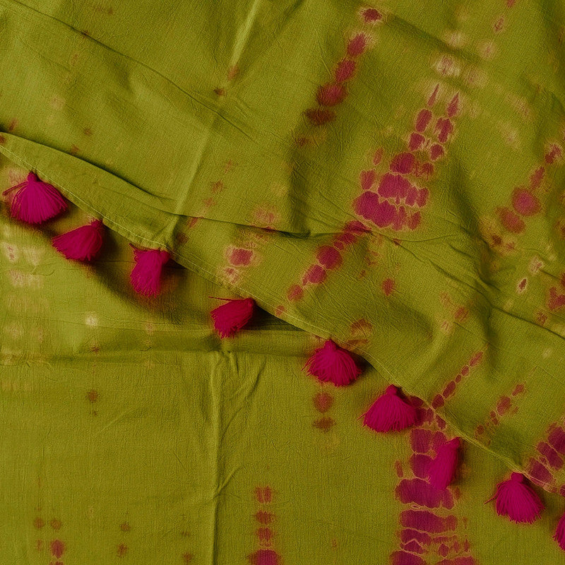 Mul Mul Cotton Saree | Dabu Hand Block Print | Green & Pink