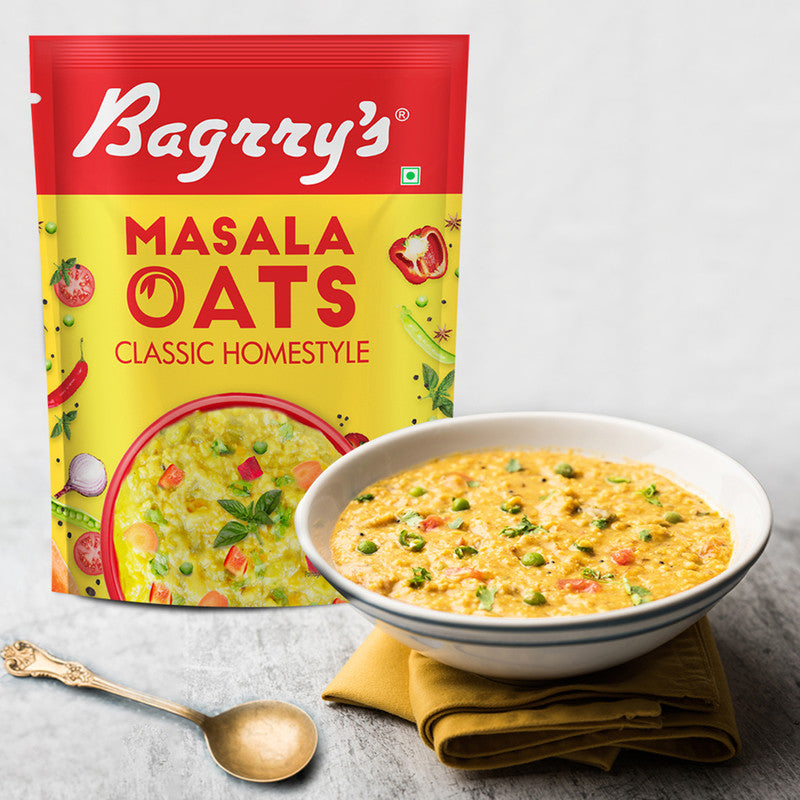 Bagrry's Masala Oats | Classic Homestyle | High Fibre| Helps Manage Weight| BreakFast Cereal | Healthy Snack | 500 g