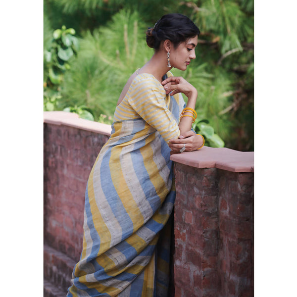 Festive Wear | Pure Linen Saree | Multicolor Striped