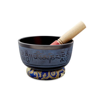 Rustic Blue Mantra Singing Bowl with Cushion & Wooden Mallet | Sound Healing Essentials