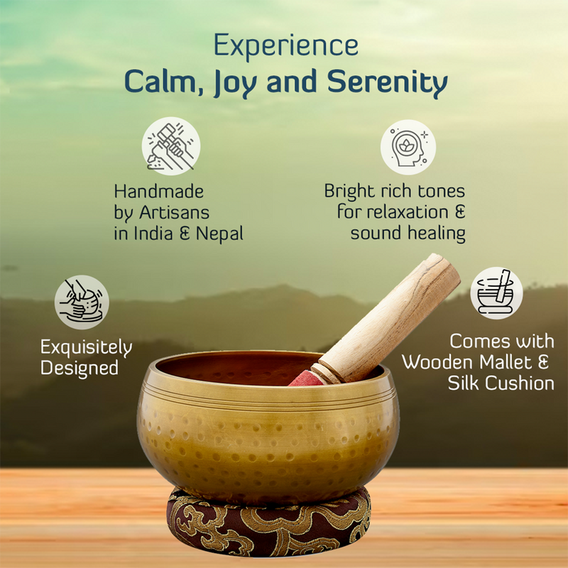 Hand Hammered Singing Bowl with Cushion & Wooden Mallet | Sound Healing Essentials