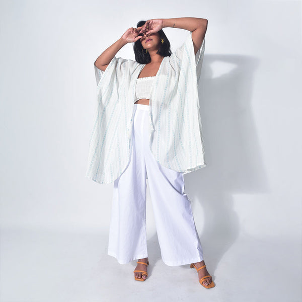 Summer Jacket for Women | Cotton Kimono Jacket | Blue & White