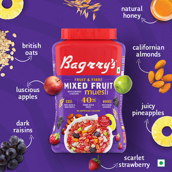 Bagrry's Muesli | Mixed Fruit | Protein Rich Breakfast Cereal | 1 kg