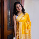 Mulmul Cotton Saree | Hand Block Printed | Haldi Yellow