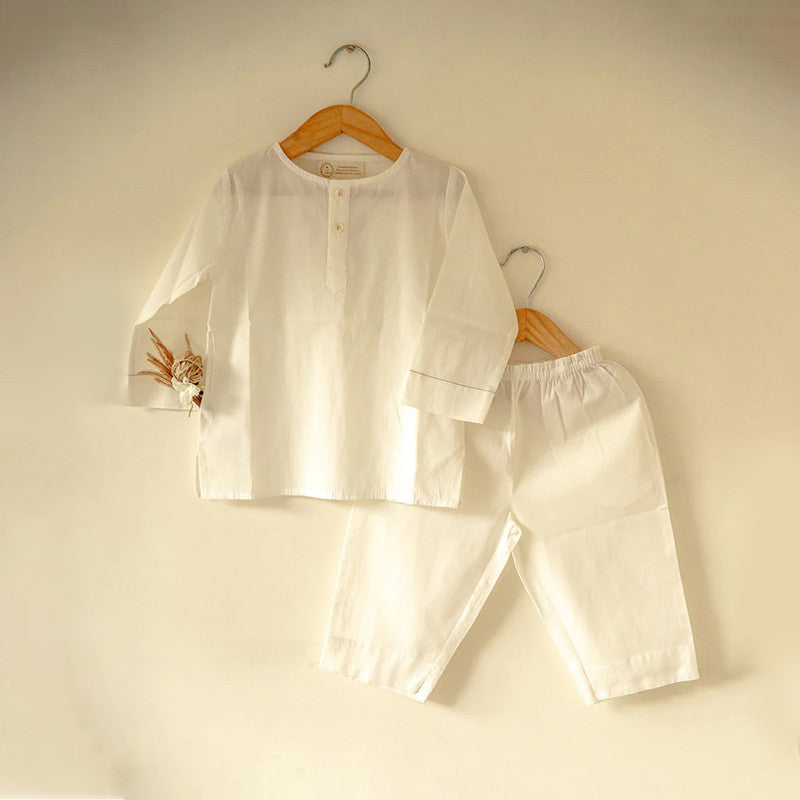 Cotton Kurta Pajama Set for Kids | White