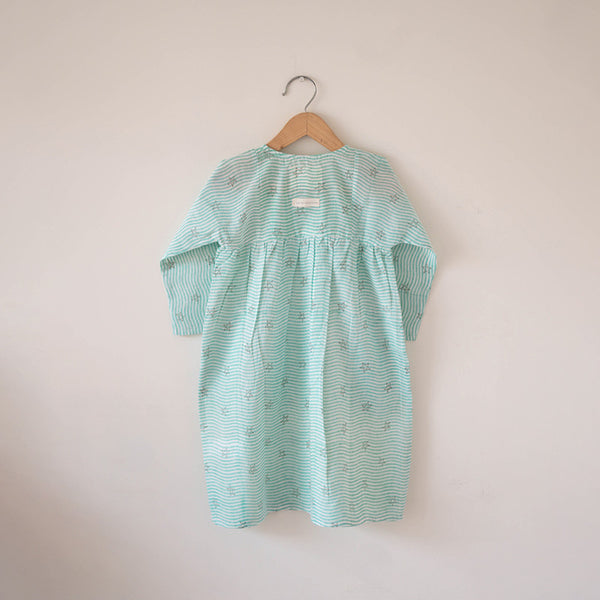 Cotton Night Dress for Girls | Block Print | Blue