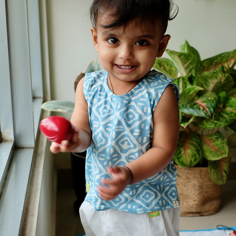 Cotton Baby Jabla and Pants Set | Printed | Blue