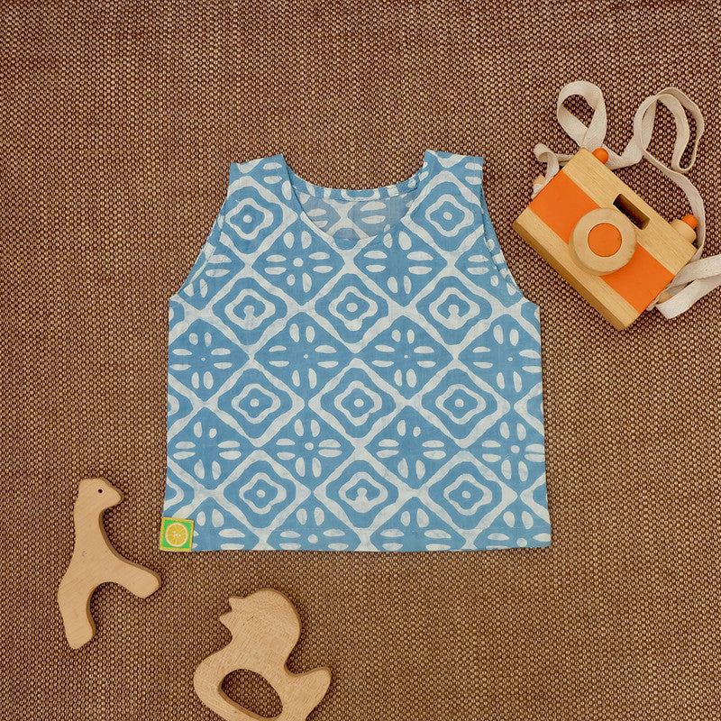 Cotton Baby Jabla and Pants Set | Printed | Blue