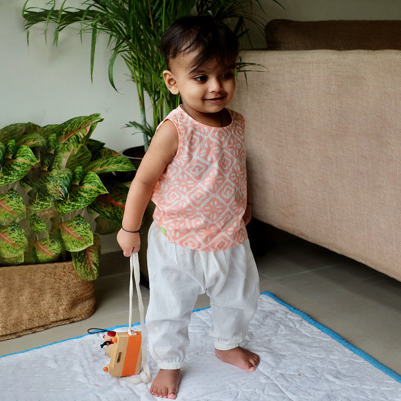 Cotton Baby Jabla and Pants Set | Printed | Peach