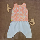 Cotton Baby Jabla and Pants Set | Printed | Peach