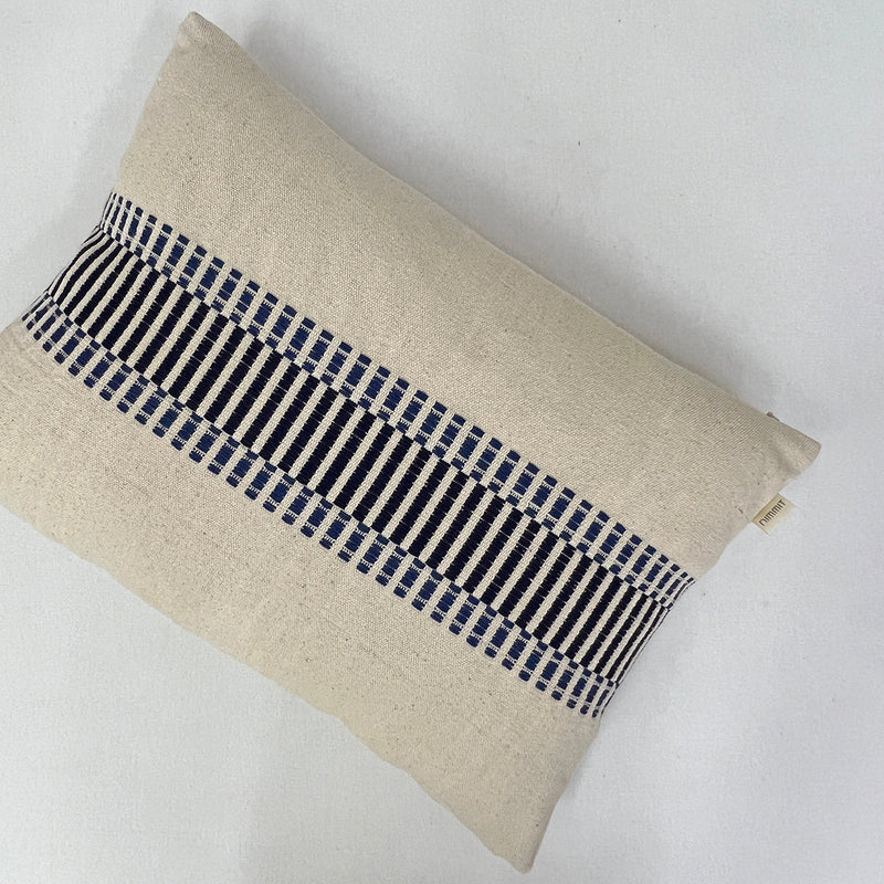 Cotton Cushion Cover | Ecru & Indigo | 35 x 50 cm