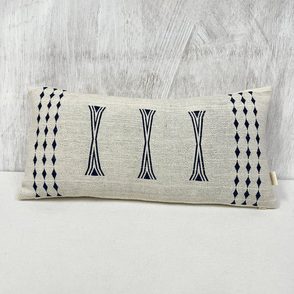 Cotton Cushion Cover | Ivory & Blue | 25 x 50 cm