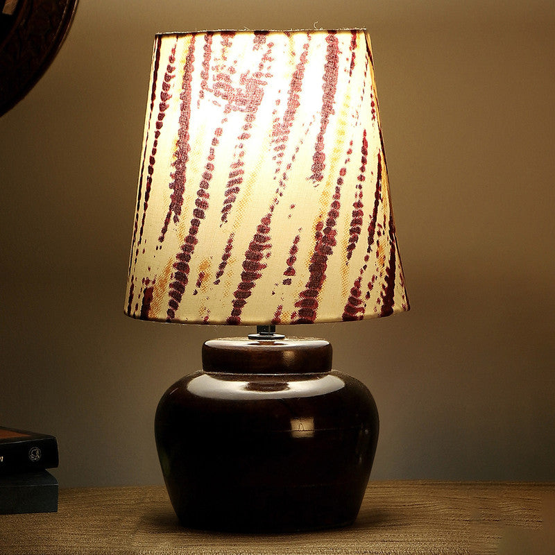 Wooden Table Lamp | Bedside Lamp | Brown & Maroon