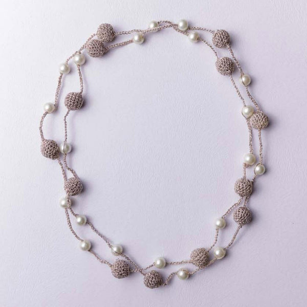 Wooden Beaded Metallic Thread Necklace | Rose Gold