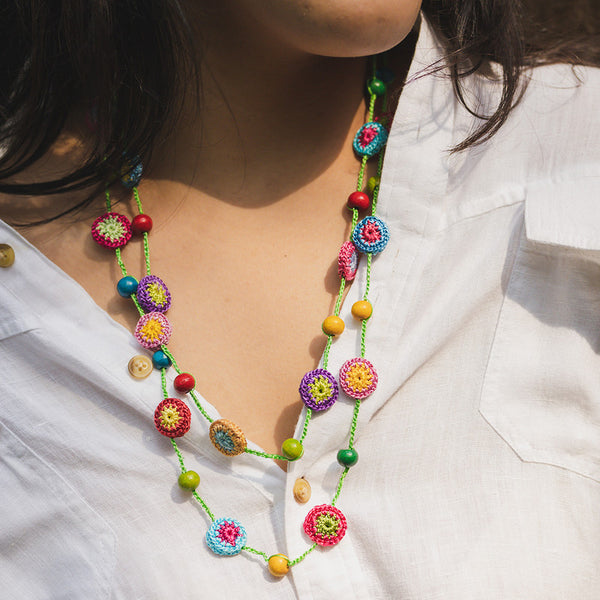 Wooden Beaded Thread Necklace | Multicolour