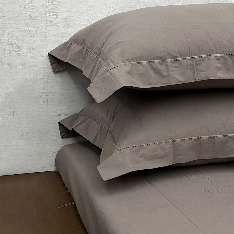 Pure Cotton Double Bed Sheet Set | Embroidered | Brown | 228 x 274 cm