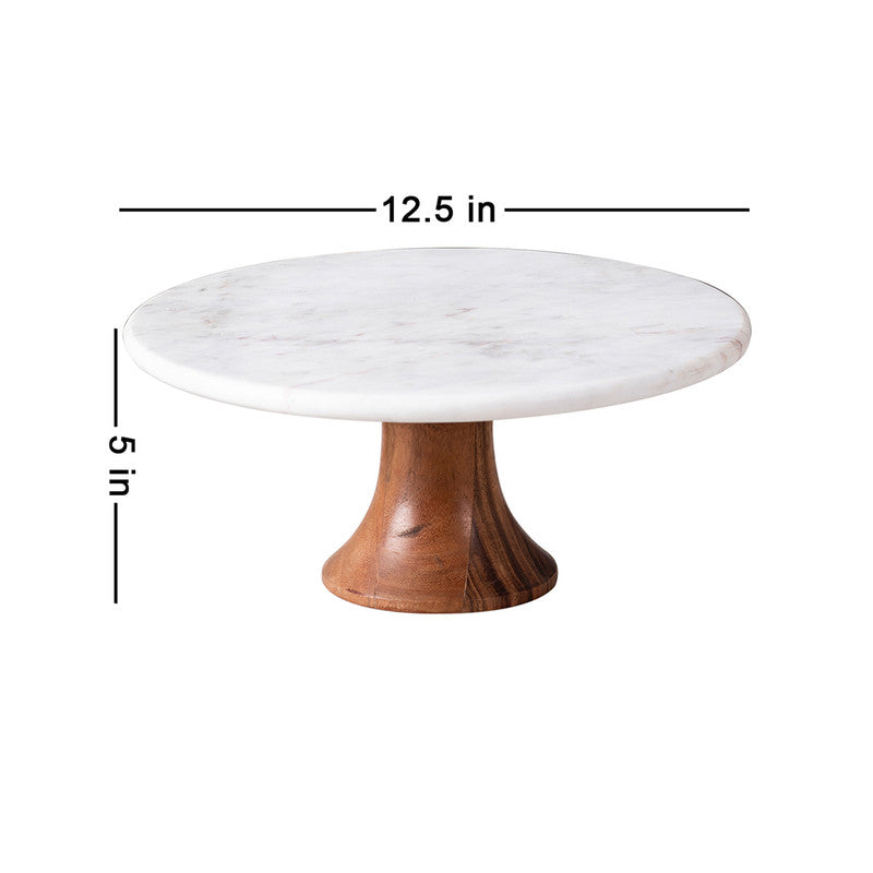 Marble & Wooden Cake Stand | White & Brown