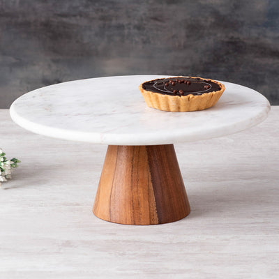 Marble & Wooden Cake Stand | Brown & White
