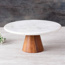 Marble & Wooden Cake Stand | Brown & White