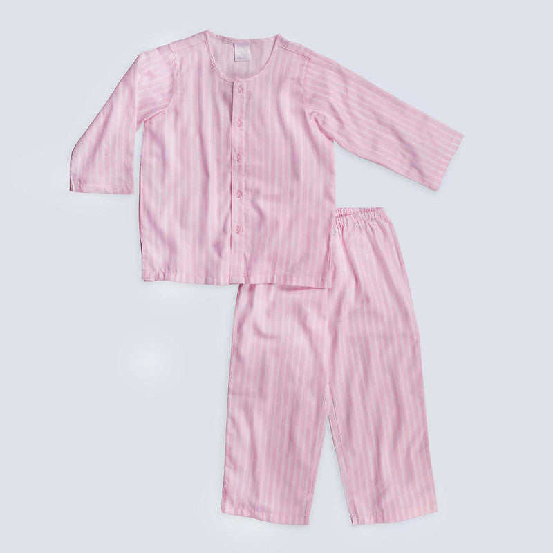 Pure Cotton Kids Shirt & Pyjama Set | White & Pink