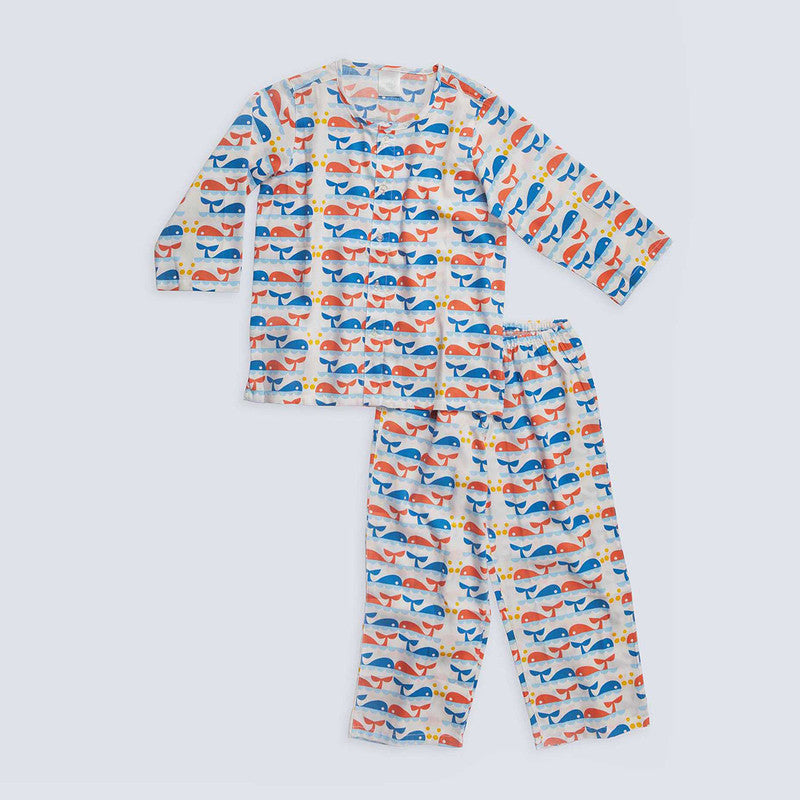 100% Cotton Kids Shirt & Pyjama Set | White Dolphin