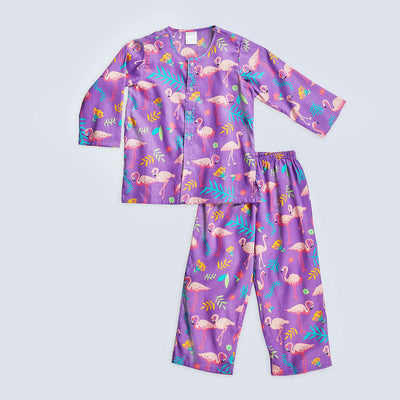 100% Cotton Kids Shirt & Pyjama Set | Purple