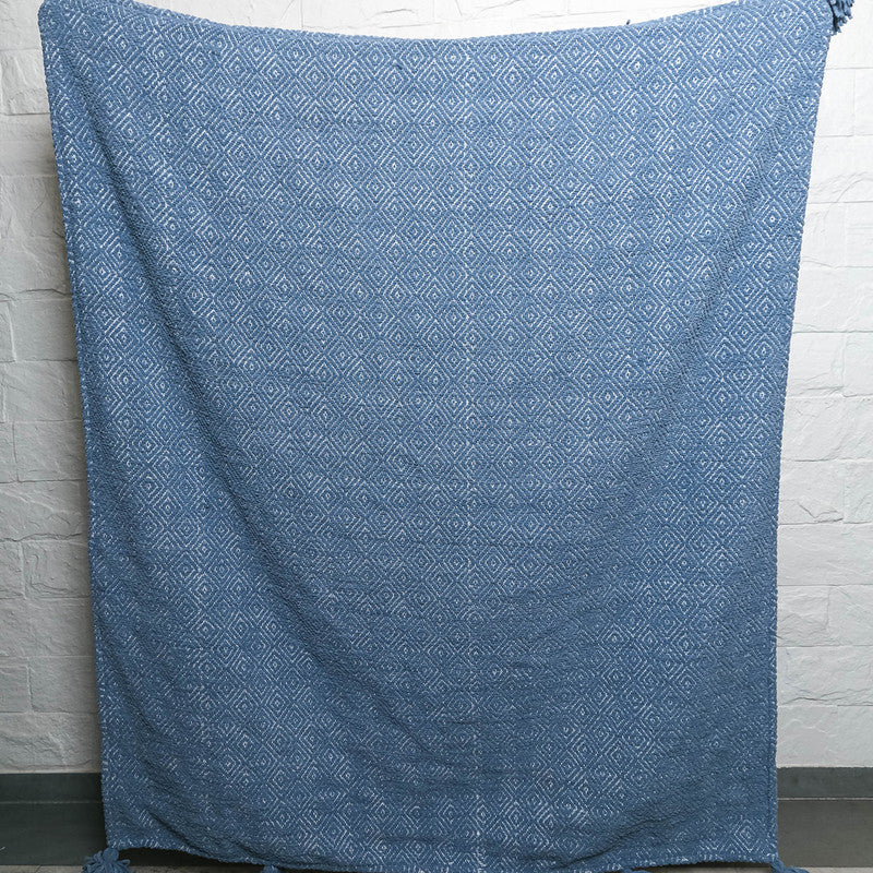 Cotton Sofa Throw | Taselled | Blue