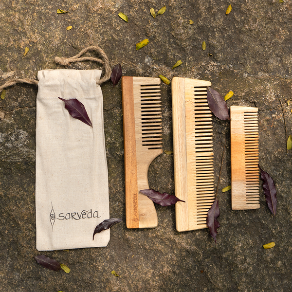 Neemwood Comb with Cotton Bag | Set of 3