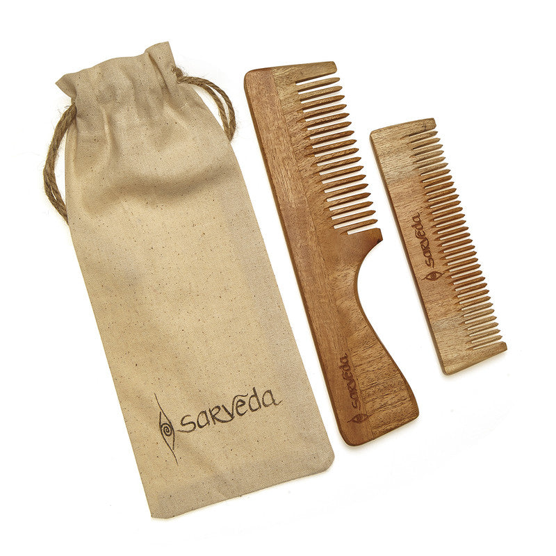 Neemwood Comb with Cotton Bag | Set of 3