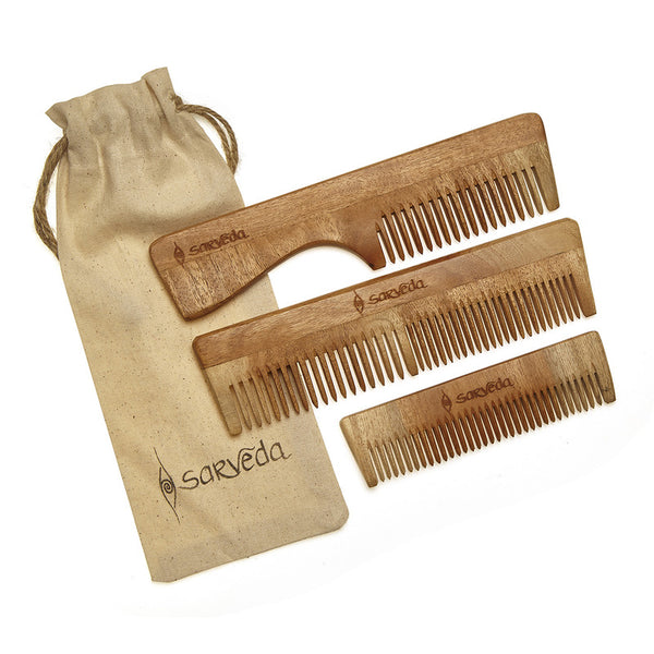 Neemwood Comb with Cotton Bag | Set of 3