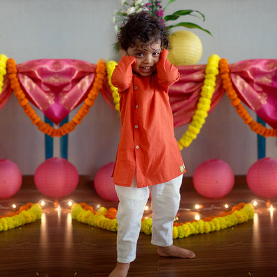 Cotton Kurta for Boys | Orange