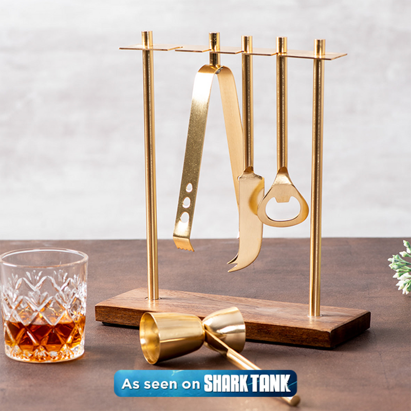 Bar Tool Set | Mango Wood & Stainless Steel | Gold.