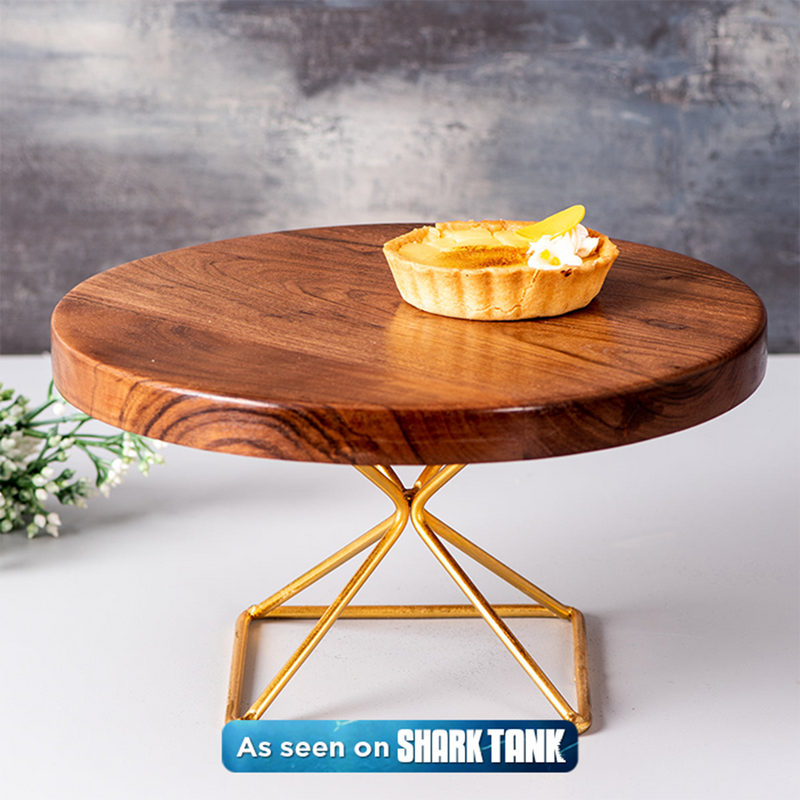 Wooden Cake Stand | Teak Wood | Gold