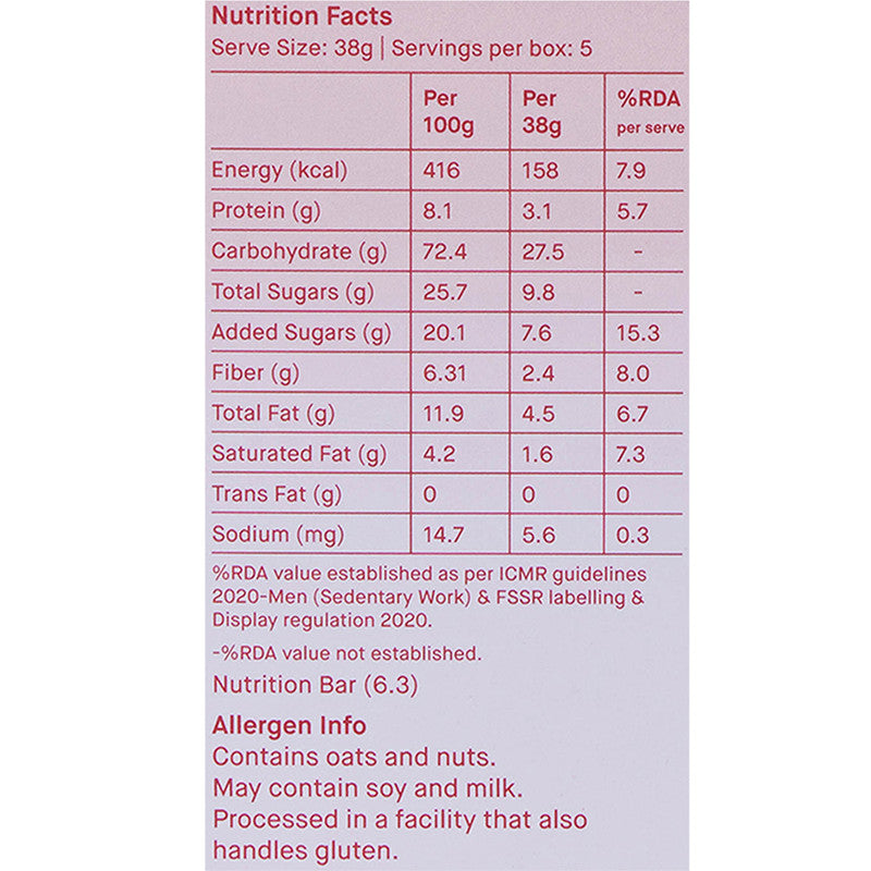 Bars | Strawberry with Tulsi | 5 Bars | 38 g Each