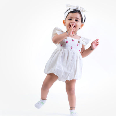 Organic Cotton Romper | Floral Embroidered | White