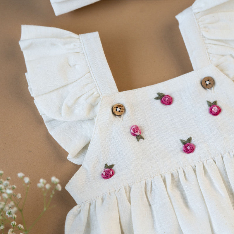 Organic Cotton Romper | Floral Embroidered | White