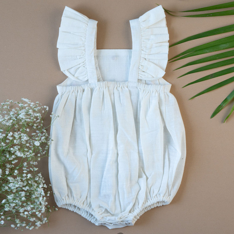 Organic Cotton Romper | Floral Embroidered | White