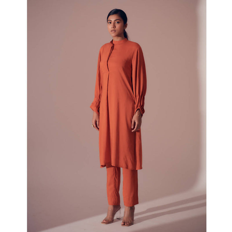 Handcrafted Tencel Modal Long Shirt | Sunset Orange