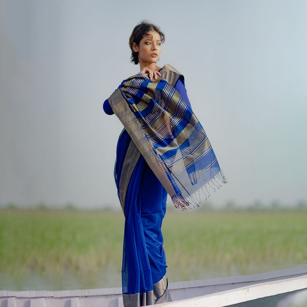 Maheshwari Silk Cotton Saree | Blue