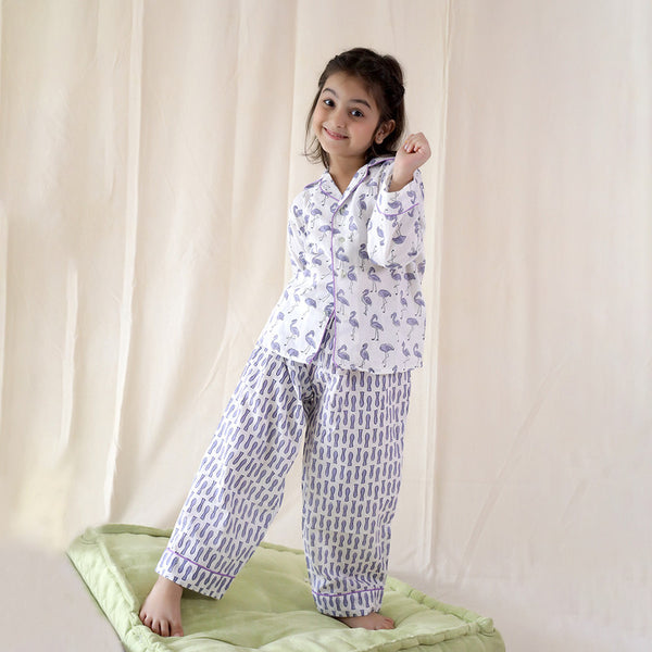 Cotton Nightsuit for Girls | White