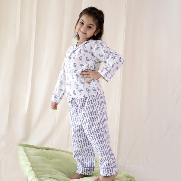 Cotton Nightsuit for Girls | White