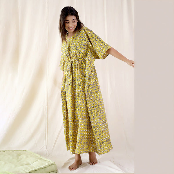 Cotton Kaftan | Camel Print | Green